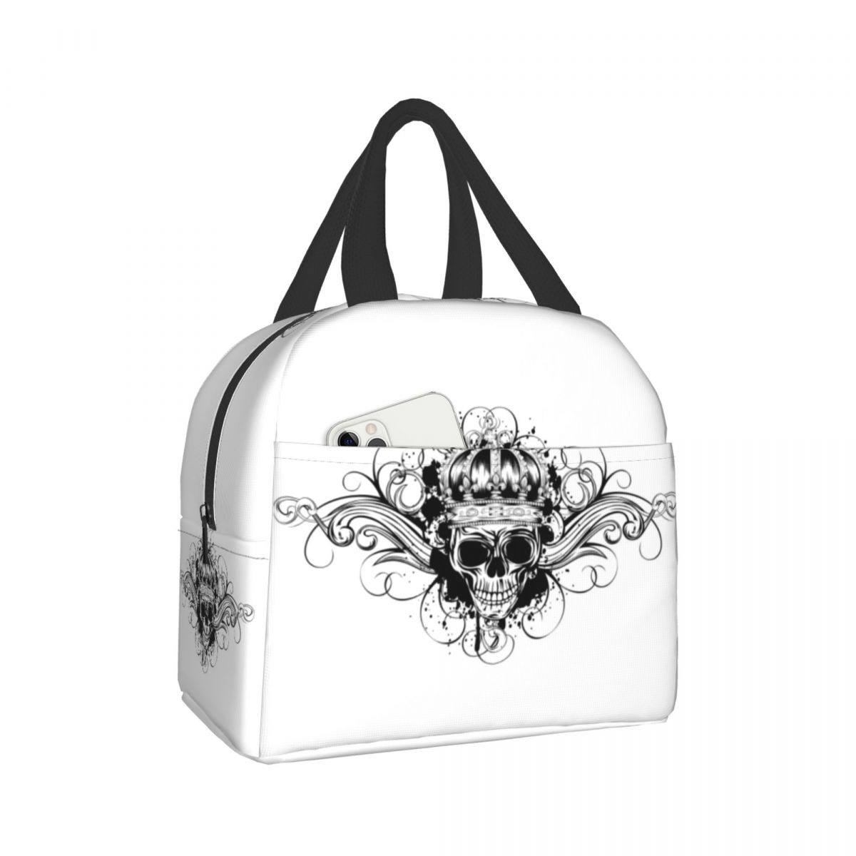 연꽃 해골 디자인 점심 가방, 아이 여성 단열 휴대용 방수 피크닉 쿨링 가방, 아침 학교 재사용 가능한 음식 가방